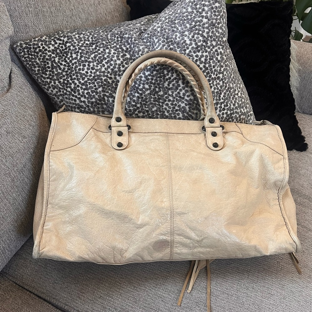 Balenciaga Cream Leather Motocross Classic Le City Work Bag - Picture 8 of 13